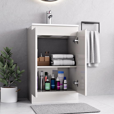 BELOFAY Denvor White 500mm Floor Standing Bathroom Vanity Unit With Basin - Laquered Cloakroom Vanity Unit with 1 Tap Hole Ceramic