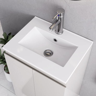 BELOFAY Denvor White 500mm Floor Standing Bathroom Vanity Unit With Basin - Laquered Cloakroom Vanity Unit with 1 Tap Hole Ceramic