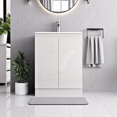 BELOFAY Denvor White 600mm Floor Standing Bathroom Vanity Unit With Basin - Cloakroom Vanity Unit with 1 Tap hole Basin