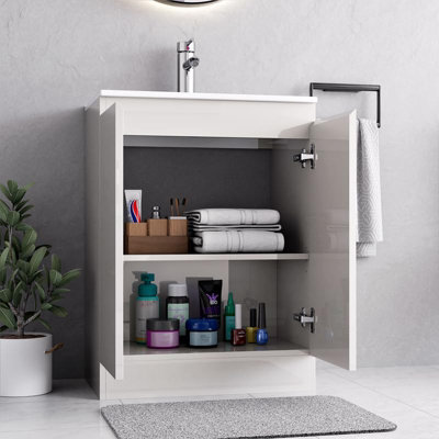 BELOFAY Denvor White 600mm Floor Standing Bathroom Vanity Unit With Basin - Cloakroom Vanity Unit with 1 Tap hole Basin