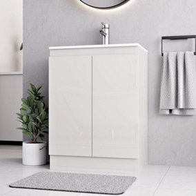 BELOFAY Denvor White 600mm Floor Standing Bathroom Vanity Unit With Basin - Laquered Cloakroom Vanity Unit with 1 Tap