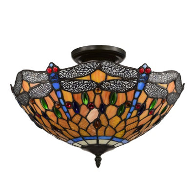 BELOFAY Dragonfly Style Tiffany Ceiling Light Stained Glass Handmade Uplighter Shade Ceiling Lights for Living Room