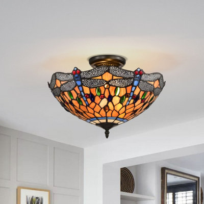BELOFAY Dragonfly Style Tiffany Ceiling Light Stained Glass Handmade Uplighter Shade Ceiling Lights for Living Room