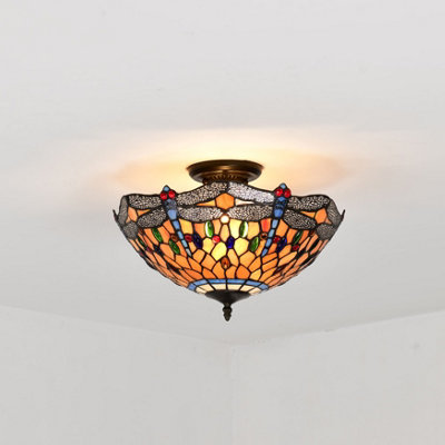 BELOFAY Dragonfly Style Tiffany Ceiling Light Stained Glass Handmade Uplighter Shade Ceiling Lights for Living Room