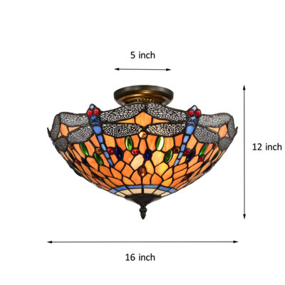 BELOFAY Dragonfly Style Tiffany Ceiling Light Stained Glass Handmade Uplighter Shade Ceiling Lights for Living Room