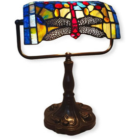 BELOFAY Handmade Stained Glass Dragonfly Tiffany Style with Bronze Lamp Base for Nightstand, Living Rooms  (10 " Wide)
