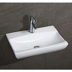 BELOFAY High-Grade Ceramic Bathroom Sink, Classic Design Corner Sink Counter Top Wash Basin with TAP, Bottle Trap & Pop-up Waste