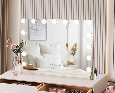 BELOFAY Hollywood Vanity Mirror For Makeup with Lights Lighted Makeup Mirror with 14 Dimmable Led Bulbs 3 Lighting Modes Touch DIY at B Q