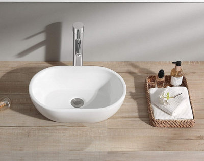 BELOFAY Modern Bathroom Wash Basin sink, Countertop White Cloakroom Basin with TAP, Bottle Trap & Pop-up Waste