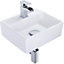 BELOFAY Modern White Square Ceramic Small Sink, Countertop Basin Or Wall Hung Sink with TAP, Bottle Trap & Pop-up Waste