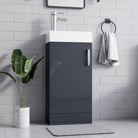 BELOFAY New York Grey 400mm Floor Standing Bathroom Vanity Unit With Basin - Laquered Cloakroom Vanity Unit with 1 Tap Hole Basin