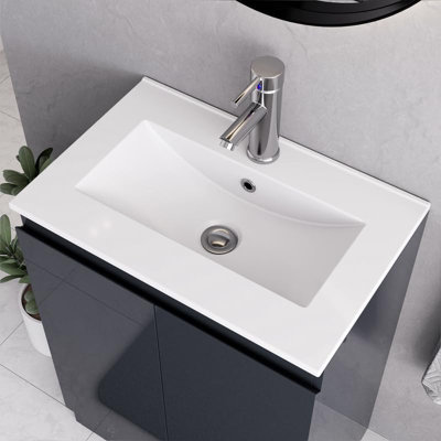 BELOFAY New York Grey 400mm Floor Standing Bathroom Vanity Unit With Basin - Laquered Cloakroom Vanity Unit with 1 Tap Hole Cerami