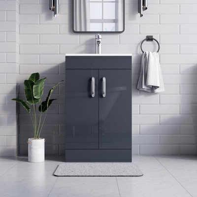 BELOFAY New York Grey 500mm Floor Standing Bathroom Vanity Unit With Basin - Laquered Cloakroom Vanity Unit with 1 Tap Hole Basin