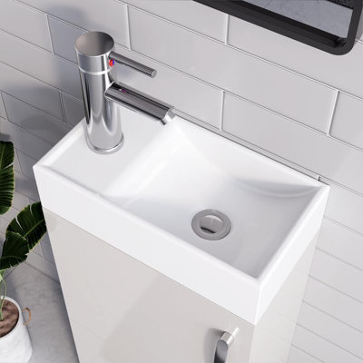 BELOFAY New York White 400mm Floor Standing Bathroom Vanity Unit With Basin - Laquered Cloakroom Vanity Unit with 1 Tap Hole Basin