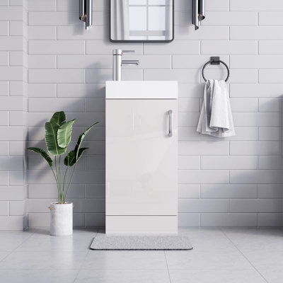 BELOFAY New York White 400mm Floor Standing Bathroom Vanity Unit With Basin - Laquered Cloakroom Vanity Unit with 1 Tap Hole Ceram