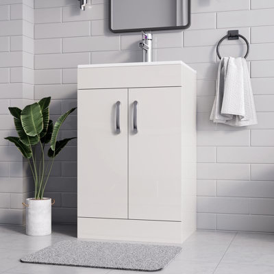 BELOFAY New York White 500mm Floor Standing Bathroom Vanity Unit With Basin - Laquered Cloakroom Vanity Unit with 1 Tap Hole Ceram