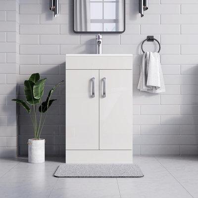 BELOFAY New York White 500mm Floor Standing Bathroom Vanity Unit With Basin - Laquered Cloakroom Vanity Unit with 1 Tap Hole Ceram