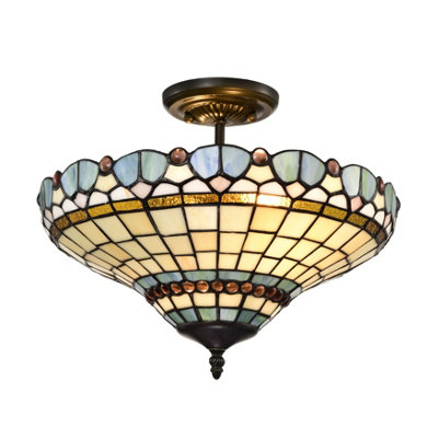 BELOFAY Peacock Tiffany Style Ceiling Light Stained Glass Handmade Uplighter Shade Ceiling Lights for Living Room and Lounge