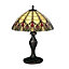 BELOFAY Stained Glass Handmade Peacock Tiffany Style Table Lamp for Living Room 8" Shade Diameter and 13" Stand Height