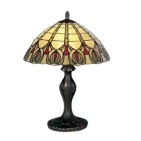 BELOFAY Stained Glass Handmade Peacock Tiffany Style Table Lamp for Living Room 8" Shade Diameter and 13" Stand Height