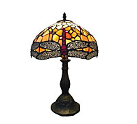 BELOFAY Stained Glass Handmade Red Dragonfly Tiffany Style Table Lamp for Bedrooms, Living Room 12 " Wide, 18 " Height