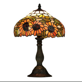 BELOFAY Stained Glass Handmade Sun FLower Design Tiffany Vintage Bedside Table Lamps for Living Room 12" Wide, 18" Height