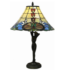 BELOFAY Stained Glass Handmade Tiffany Vintage Look Base Bedside Table Lamps for Living Room 14" Wide, 18" Height