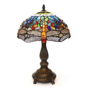 BELOFAY Stained Glass Handmade Yellow Dragonfly Tiffany Table Lamp for Living Room, Bedroom, and Lounge 12" Wide, 18" Height
