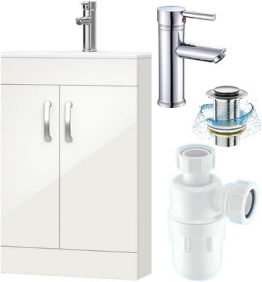 BELOFAY Under Sink Bathroom Cabinet Floor Standing Storage Cupboard Basin Unit, 500mm vanity unit basin,tap,waste and trap (White)