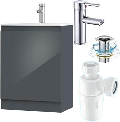 BELOFAY Under Sink Bathroom Cabinet Floor Standing Storage Cupboard Basin Unit, 500mm vanity unit basin,tap,waste and trap