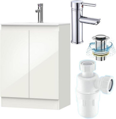 BELOFAY Under Sink Bathroom Cabinet Floor Standing Storage Cupboard Basin Unit, 500mm vanity unit basin, tap, waste and trap