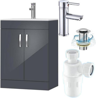 BELOFAY Under Sink Bathroom Cabinet Floor Standing Storage Cupboard Basin vanity Unit, 600mm Laquered Cloakroom vanity unit