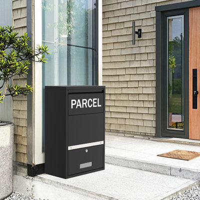 BELOFAY Wall/Floor Mounted Parcel Box, Lockable Steel Delivery Box with ...