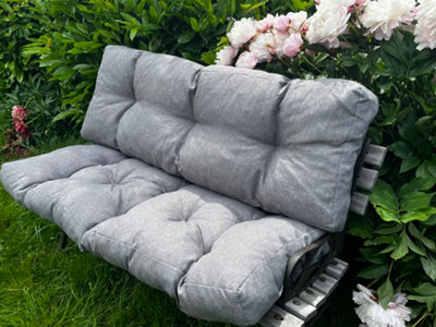 Bench Cushion Set for Garden Outdoor 120cm 4ft Bench Light Grey Tufted Quilted Seat + Back Pad