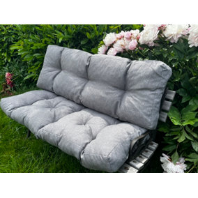 Bench Cushion Set for Garden Outdoor 120cm 4ft Bench Light Grey Tufted Quilted Seat + Back Pad