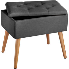 Bench Ranya upholstered linen look with storage space - 300kg capacity - dark grey