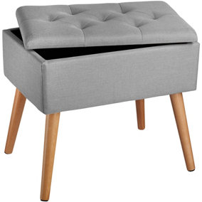 Bench Ranya upholstered linen look with storage space - 300kg capacity - light grey