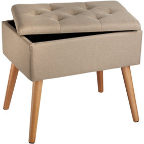 Bench Ranya upholstered linen look with storage space - 300kg capacity - sand