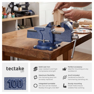 Bench Vice - cast iron, with anvil, rotatable, 2 locking screws 125 mm ...