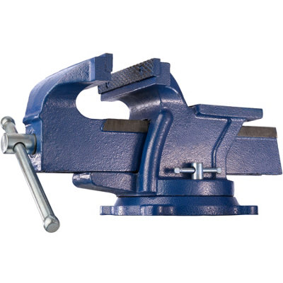 Bench Vice - cast iron, with anvil, rotatable, 2 locking screws 165 mm - blue