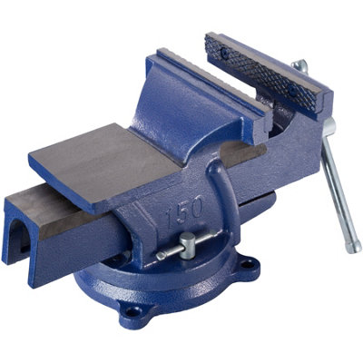 Bench Vice - cast iron, with anvil, rotatable, 2 locking screws 165 mm - blue
