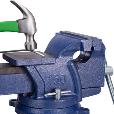 Bench Vice - cast iron, with anvil, rotatable, 2 locking screws 165 mm - blue