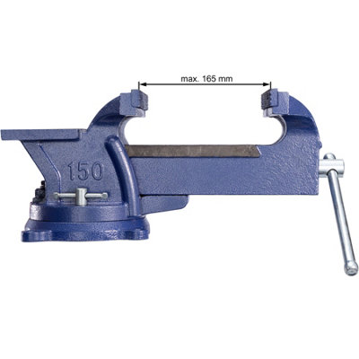 Bench Vice - cast iron, with anvil, rotatable, 2 locking screws 165 mm - blue