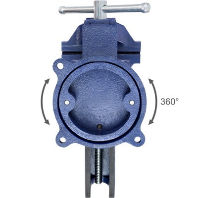 Bench Vice - cast iron, with anvil, rotatable, 2 locking screws 165 mm - blue