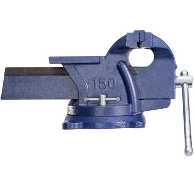 Bench Vice - cast iron, with anvil, rotatable, 2 locking screws 165 mm - blue