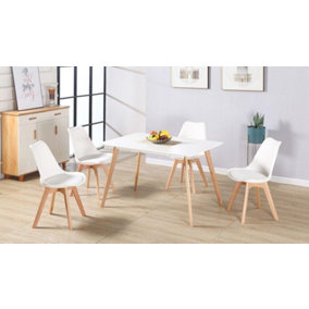 Bendal Dining Set 4 Chairs in White and Beech with White PU Leather