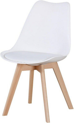 Bendal Dining Set 4 Chairs in White and Beech with White PU Leather