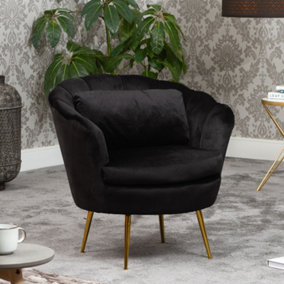 Benicia Velvet Fabric Petal Chair - Black