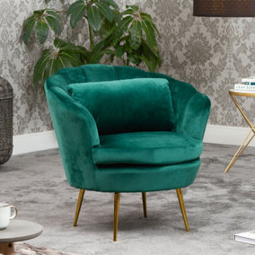 Benicia Velvet Fabric Petal Chair - Green