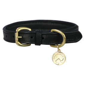 Benji & Flo Deluxe Leather Padded Dog Collar Black/Br (M- Length: 35cm-50cm)
